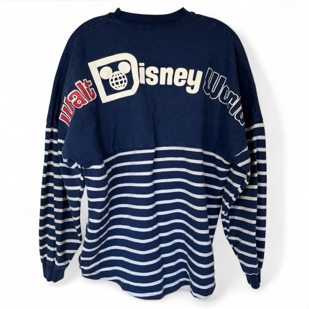 Walt Disney World Parks Spirit Jersey Blue Striped Nautical Adult Size Medium